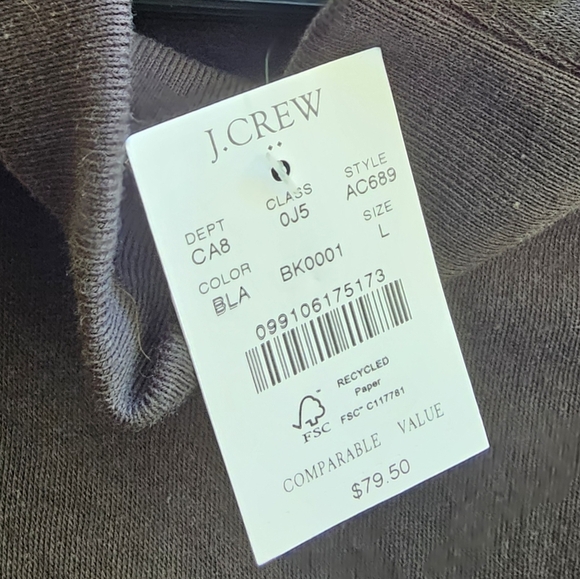 NWT J. Crew Black Button-Detail Sweater Tartan wide button-collar sweatshirt - Picture 4 of 5